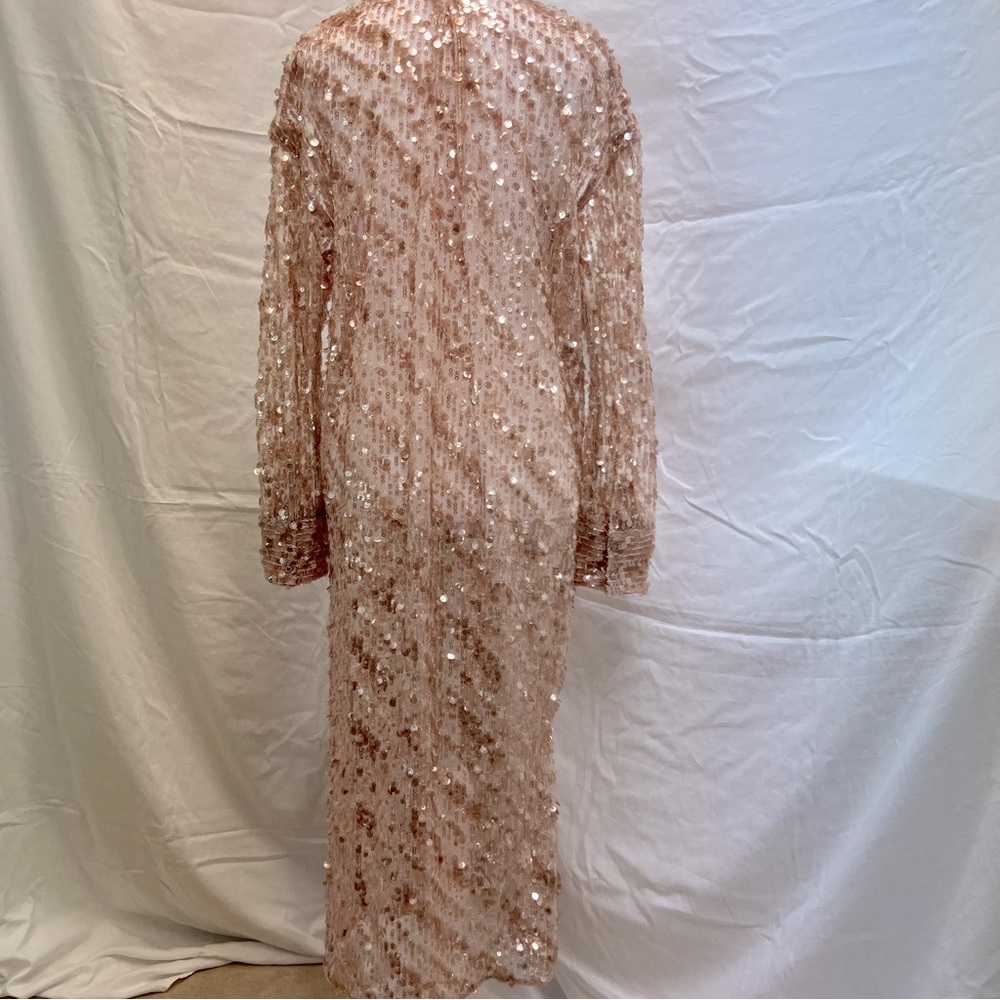 ZARA rose gold sequin collared duster with snap-up front. - Picture 7 of 15